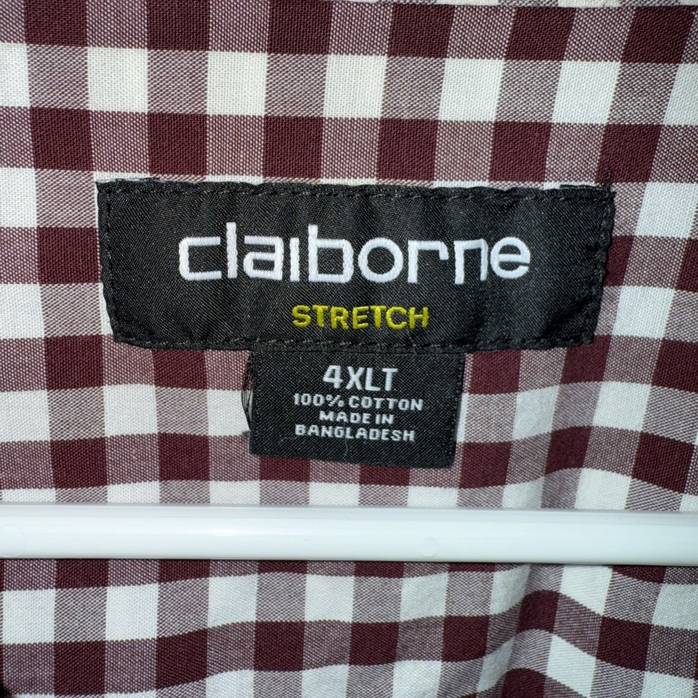 Claiborne Maroon and White Plaid Button Down Shirt